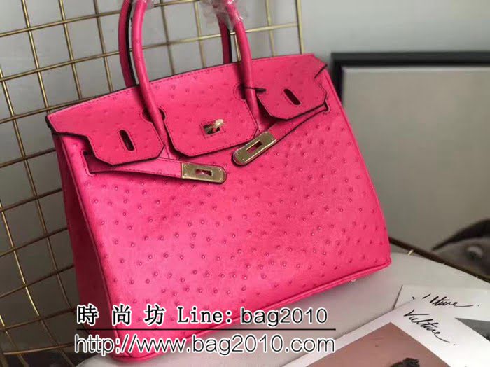 愛馬仕Hermes原版牛皮鴕鳥紋 Birkin 鉑金包 時尚手提包 0AM1014